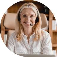 Smiling woman with headset, answering call